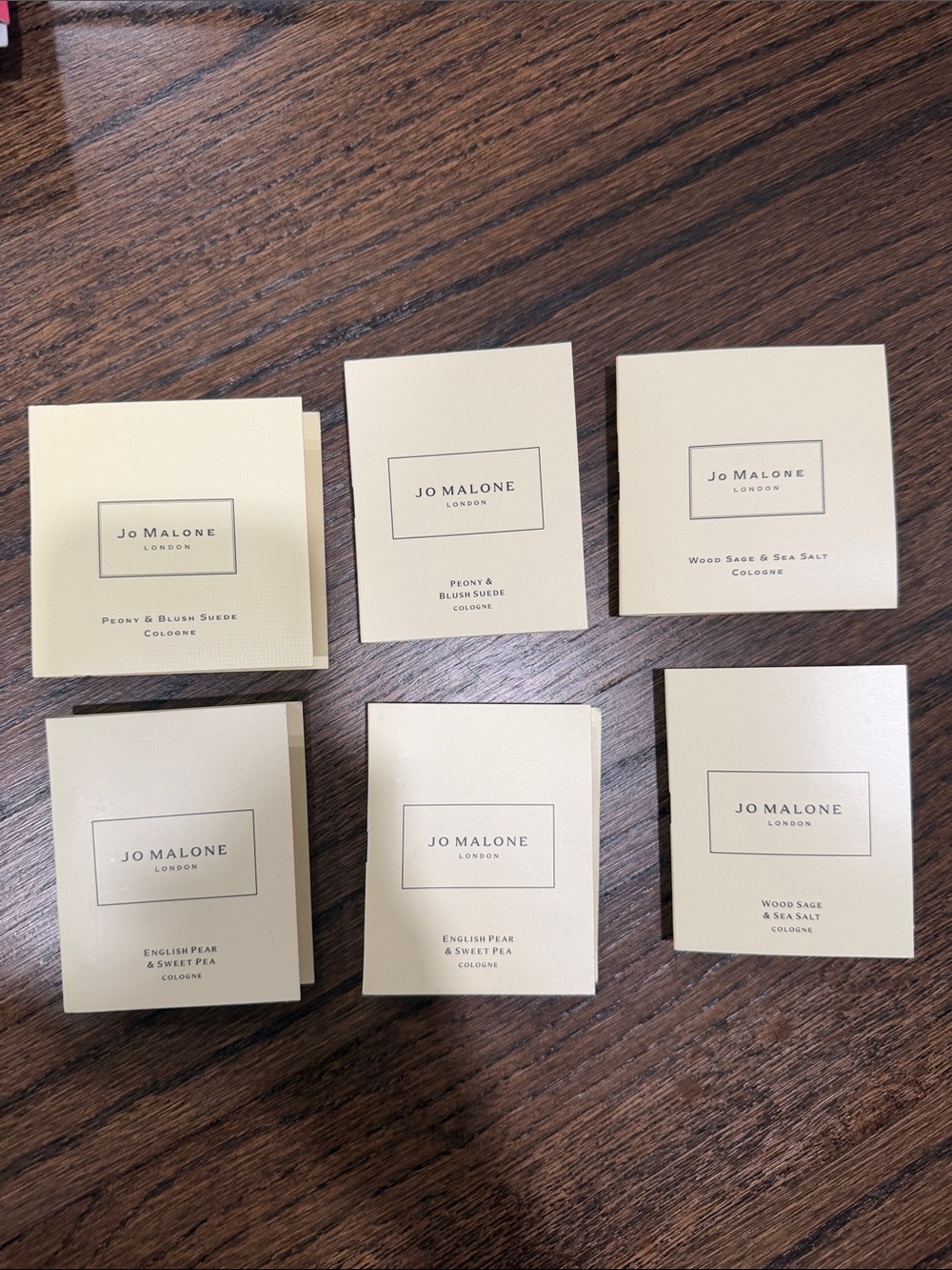 Jo Malone Sample Cards in Cream - Set of 6 Fragrance Cards